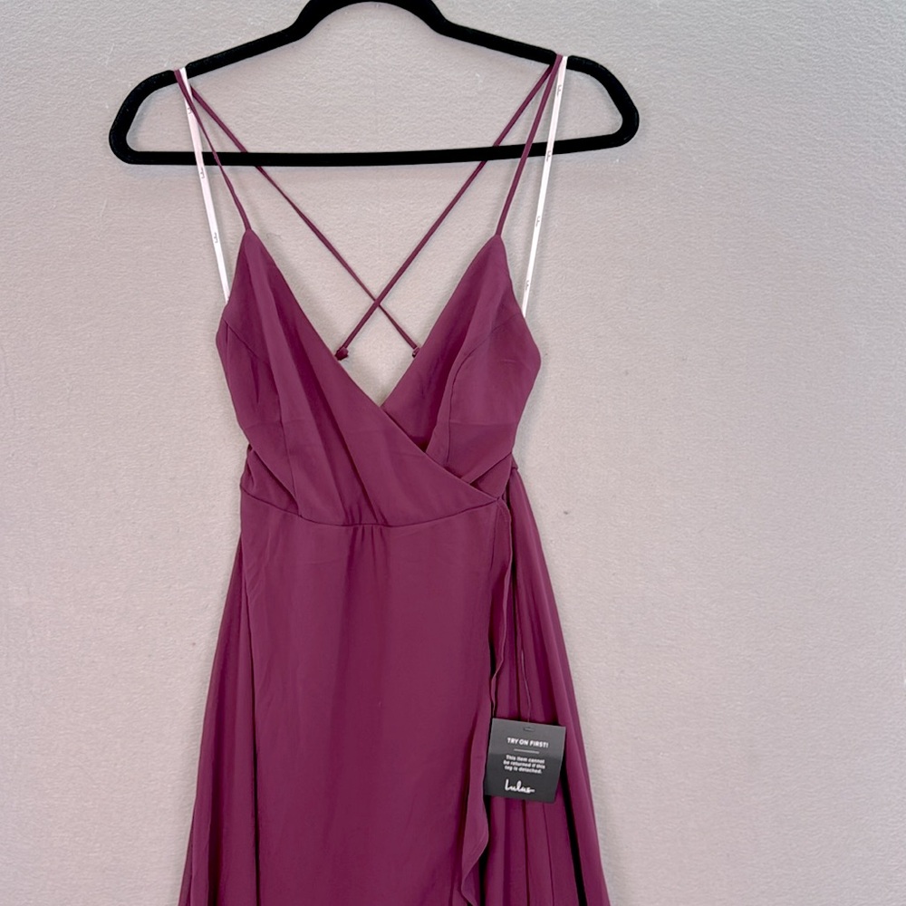 Lulus - NWT women's In Love Forever plum lace up high low Maxi Shiffon Dress XS - Picture 10 of 12